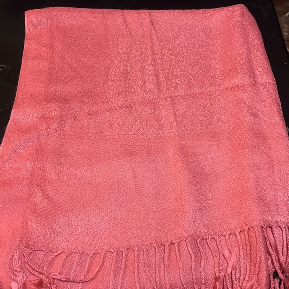 Pashmina-Shawl/Scarf in Jacquard Pattern Deep Coral 28”W x 68”H - Picture 9 of 14